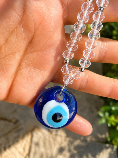 Greek Evil Eye Car Charm, Authentic Glass Nazar, Rearview Mirror Hanging, Crystal Beads,