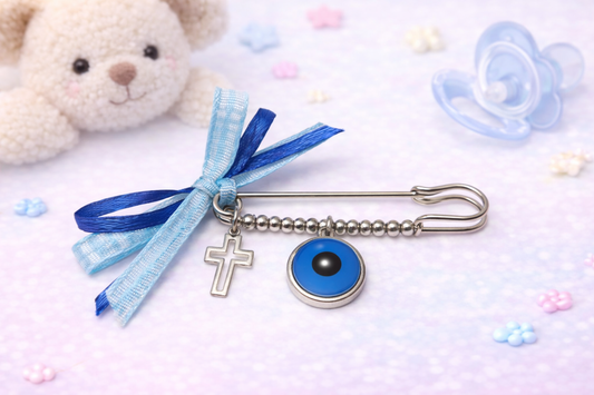 Stainless Evil Eye Safety Pin for Baby Protection | Handcrafted Lucky Charm