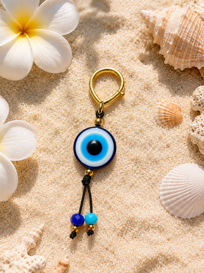 Greek Evil Eye Bag Charm – Gold-Plated Brass, Resin & Glass Beads