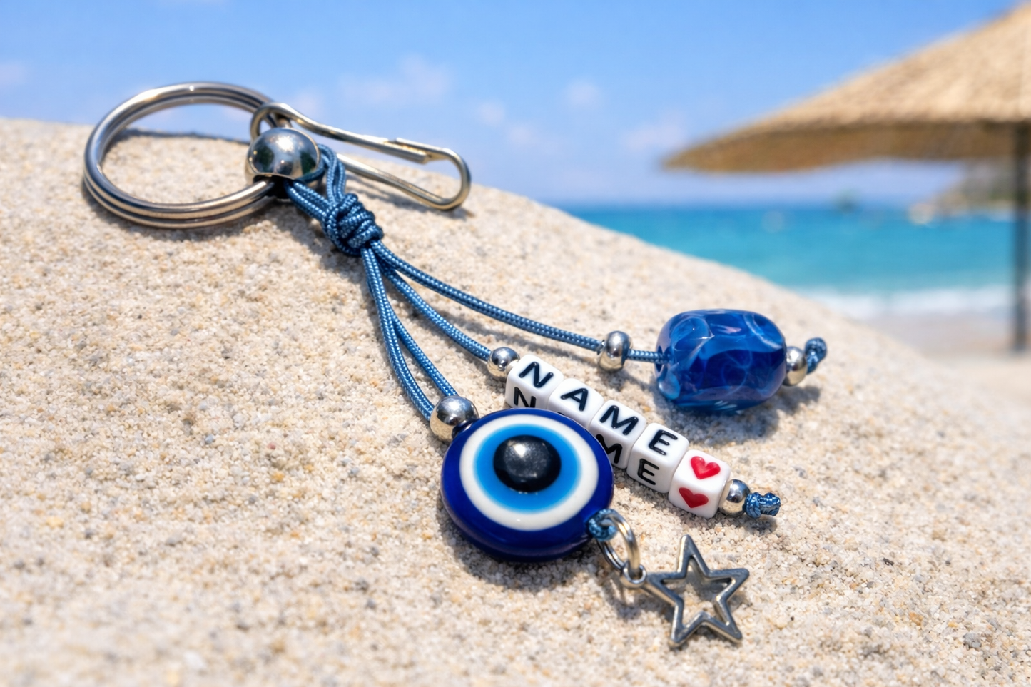 Personalized Evil Eye Keychain - Greek Gift - Car Keychain