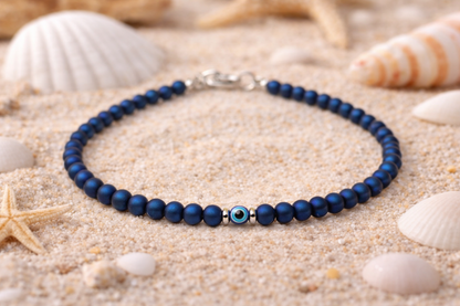 Bracelet hématite oeil bleu pour hommes - Bracelet de protection pour lui - Cadeau pour lui