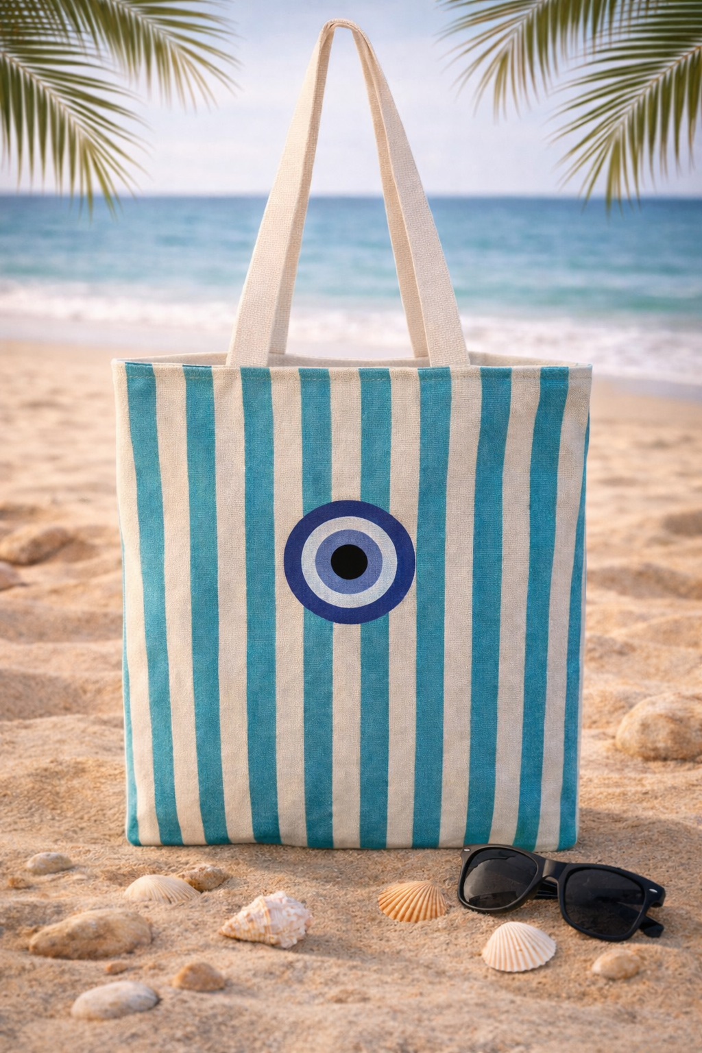 Striped Canvas Embroidered Tote Bag - Summer Bag