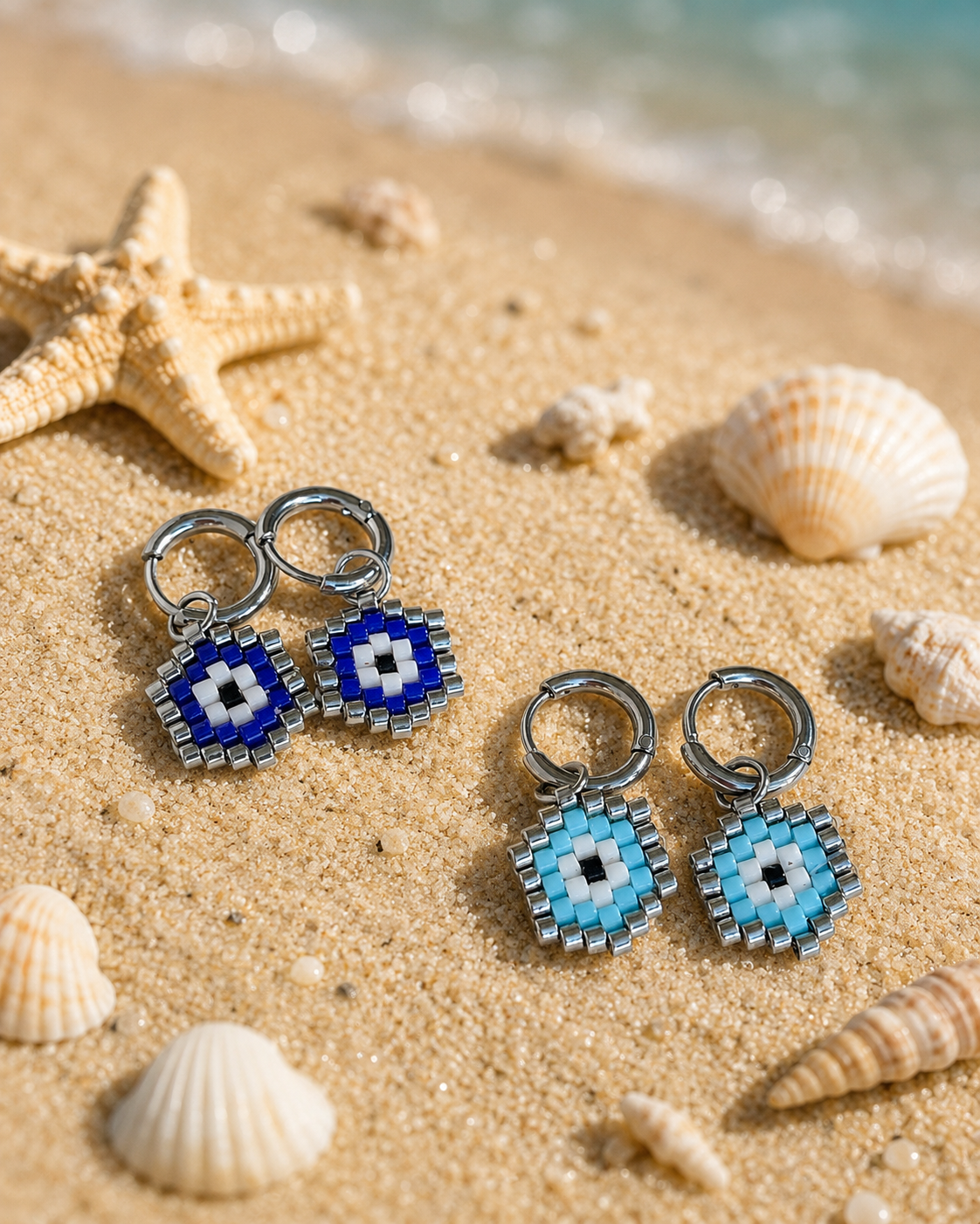 Miyuki Evil Eye Hoop Earrings