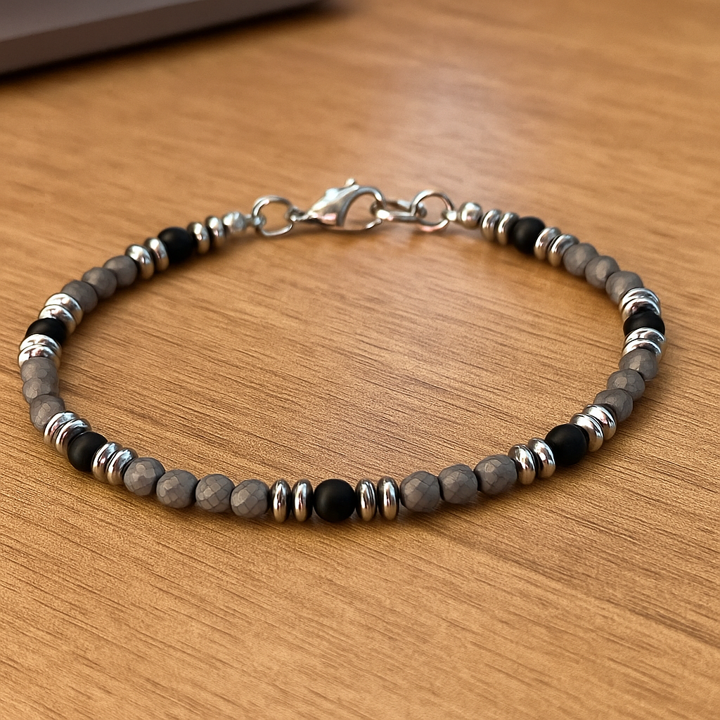 Minimalist Men’s Hematite & Onyx Bracelet - Gift for Him