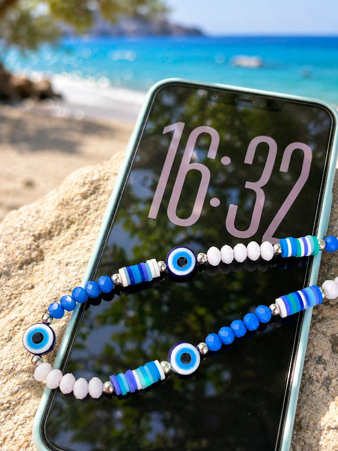 Bijou de Téléphone Oeil Grec Bleu - Porte bonheur Grec