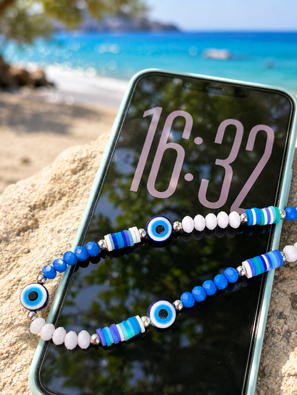 Bijou de Téléphone Oeil Grec Bleu - Porte bonheur Grec