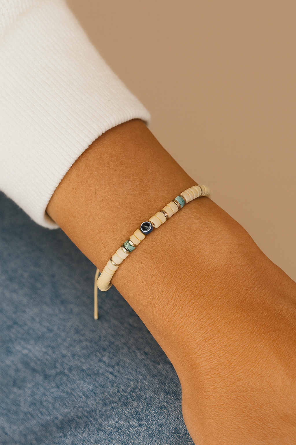 Unisex Natural Stone Bracelet – Howlite, Turquoise Jasper & Blue Evil Eye Charm