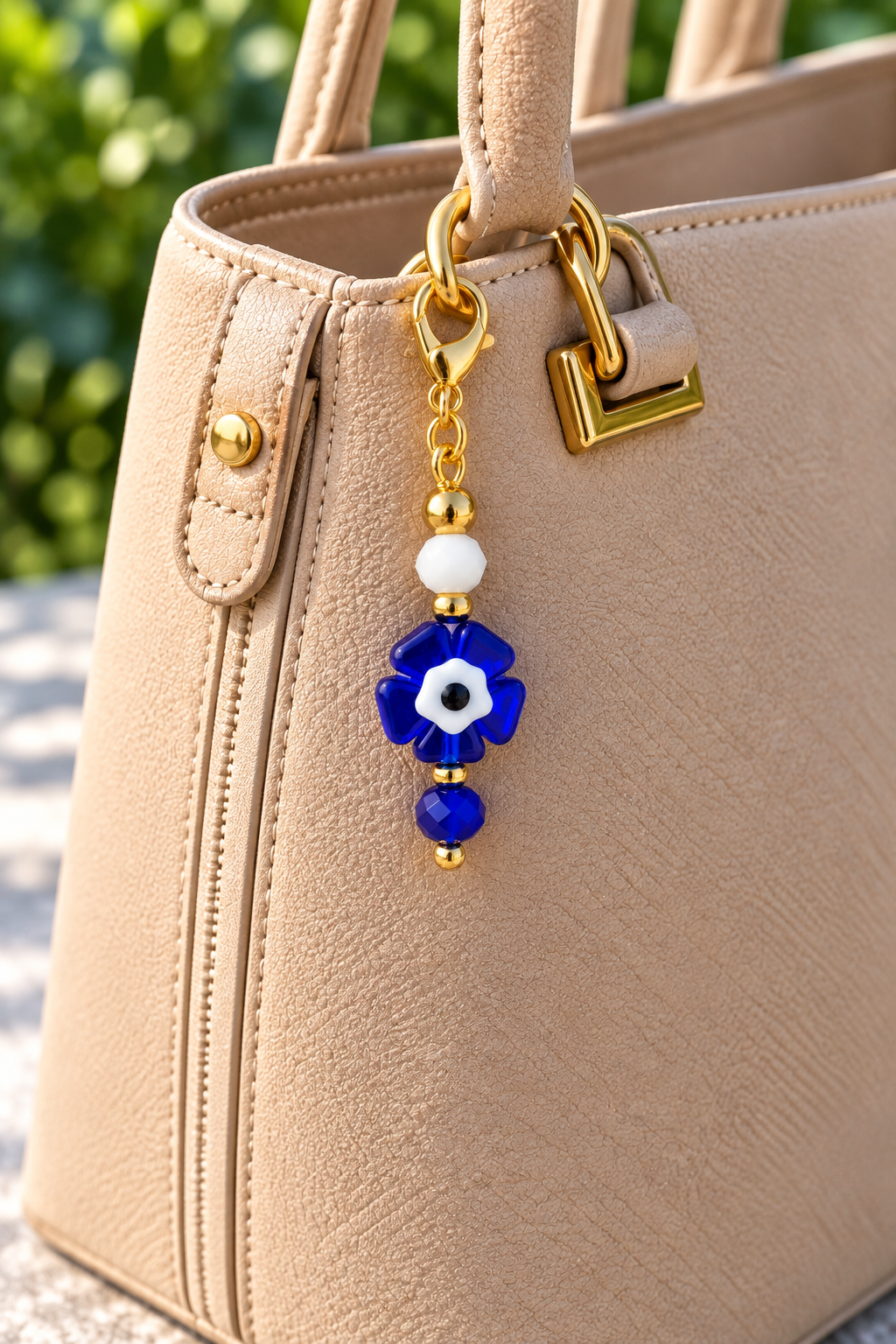 Blue Evil Eye Flower Bag Charm – Greek Inspired Bag Accessory – Handmade Gift