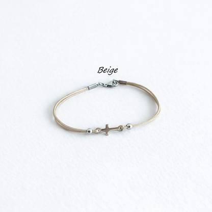 Men's Stainless Steel Cross Bracelet - Nylon Cord