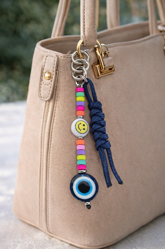 Bijou de sac perles en a caoutchouc et smile face