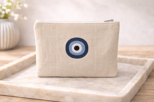 Evil Eye Pouch in Cotton Canvas - Handmade Fabric bag - Gift for her