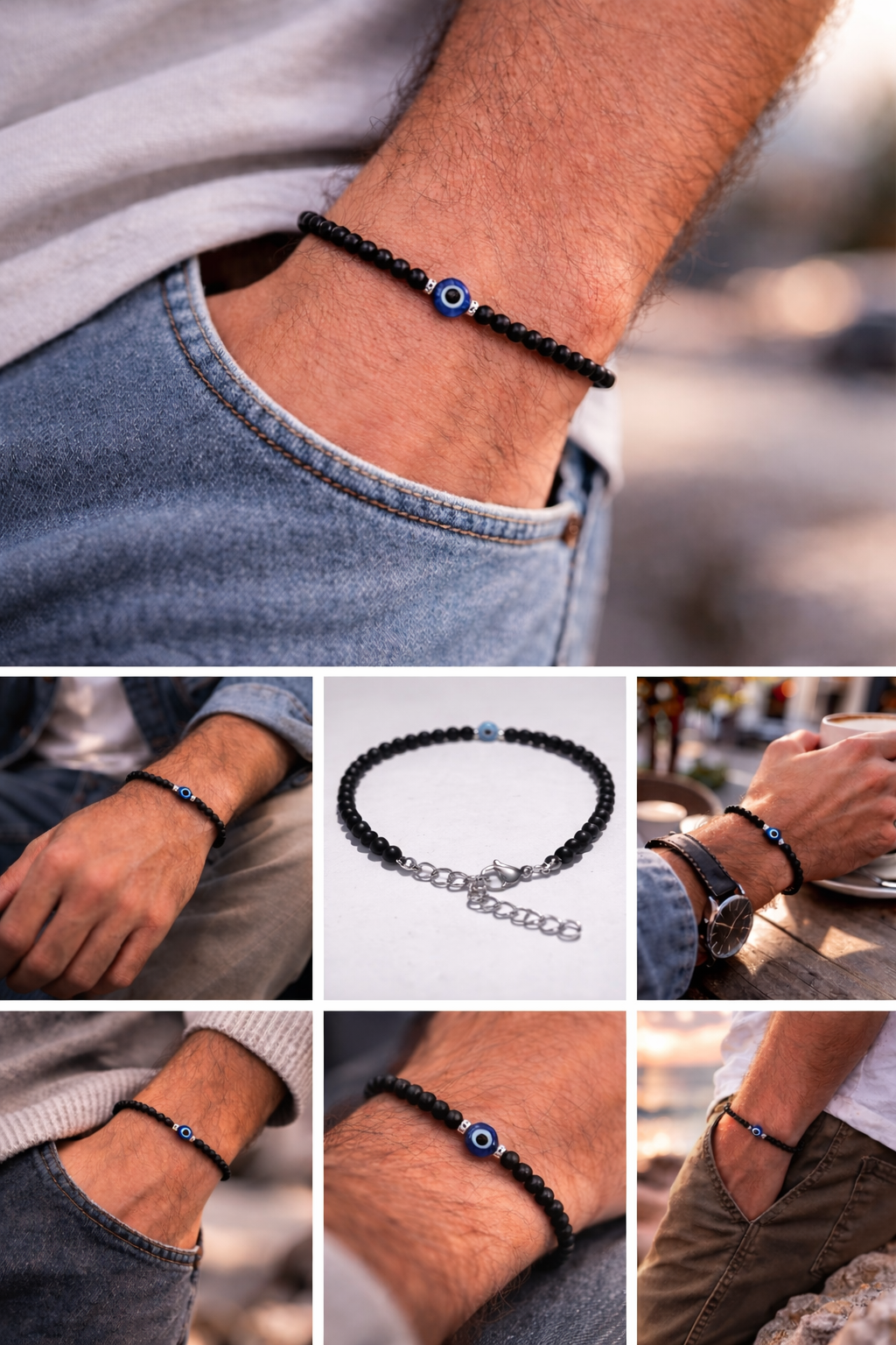 Evil Eye Onyx Bracelet - Evil Eye Protection Bracelet - Gift For Him or For Her