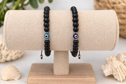 Bracelet Onyx Oeil Bleu Réglable - Cadeau pour elle ou pour lui 