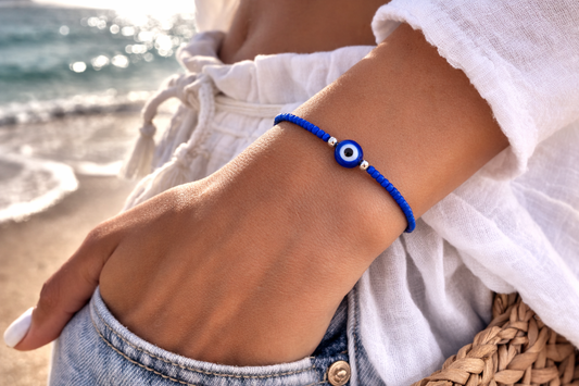 Dark Blue Evil Eye Beaded Bracelet - Greek Jewelry