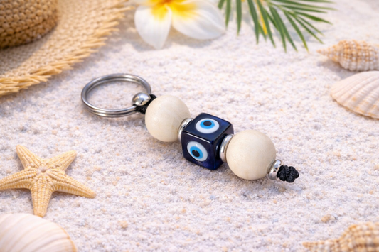 Wooden Evil Eye Keychain - Car/House Protection - Greek Gift