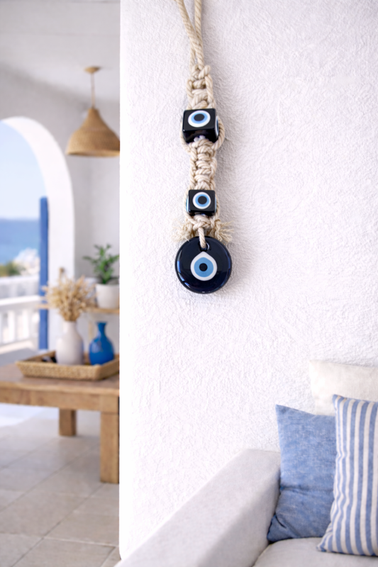 Décoration Murale Oeil Bleu en Verre - Cadeau Grec Pour la Protection de la Maison