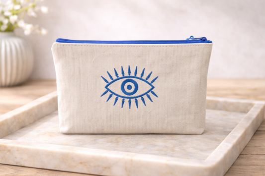 Canvas Evil Eye Embroidered Pouch – Custom pouch – Greek Gift