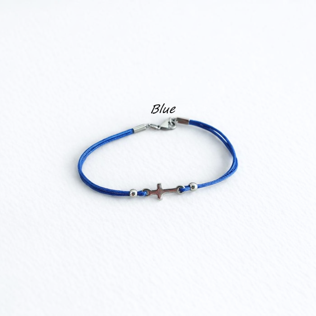 Men's Stainless Steel Cross Bracelet - Nylon Cord