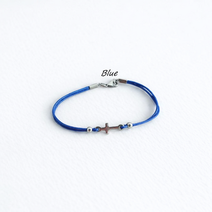 Men's Stainless Steel Cross Bracelet - Nylon Cord