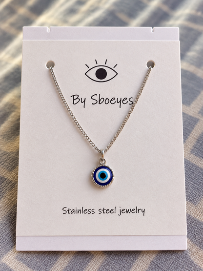 Minimalist Blue Evil Eye Necklace – Stainless Steel