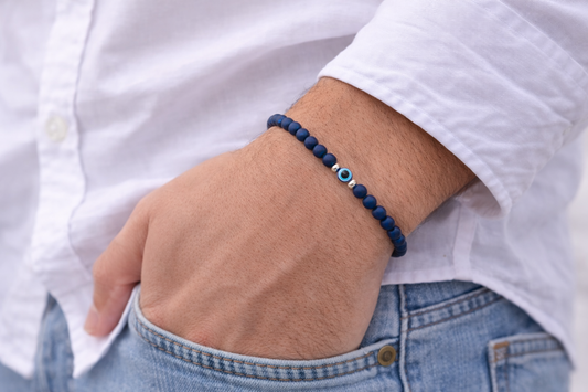Bracelet hématite oeil bleu pour hommes - Bracelet de protection pour lui - Cadeau pour lui