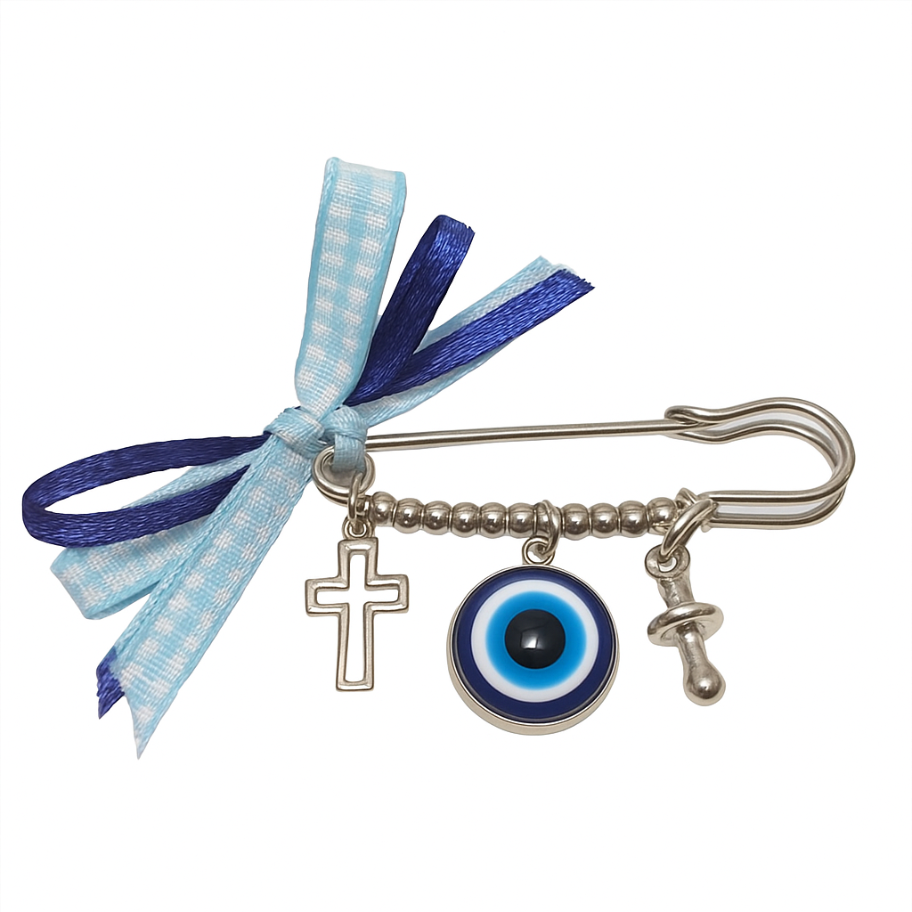 Dark Blue or Pink Evil Eye Safety Pin - Baby Evil Eye Protection