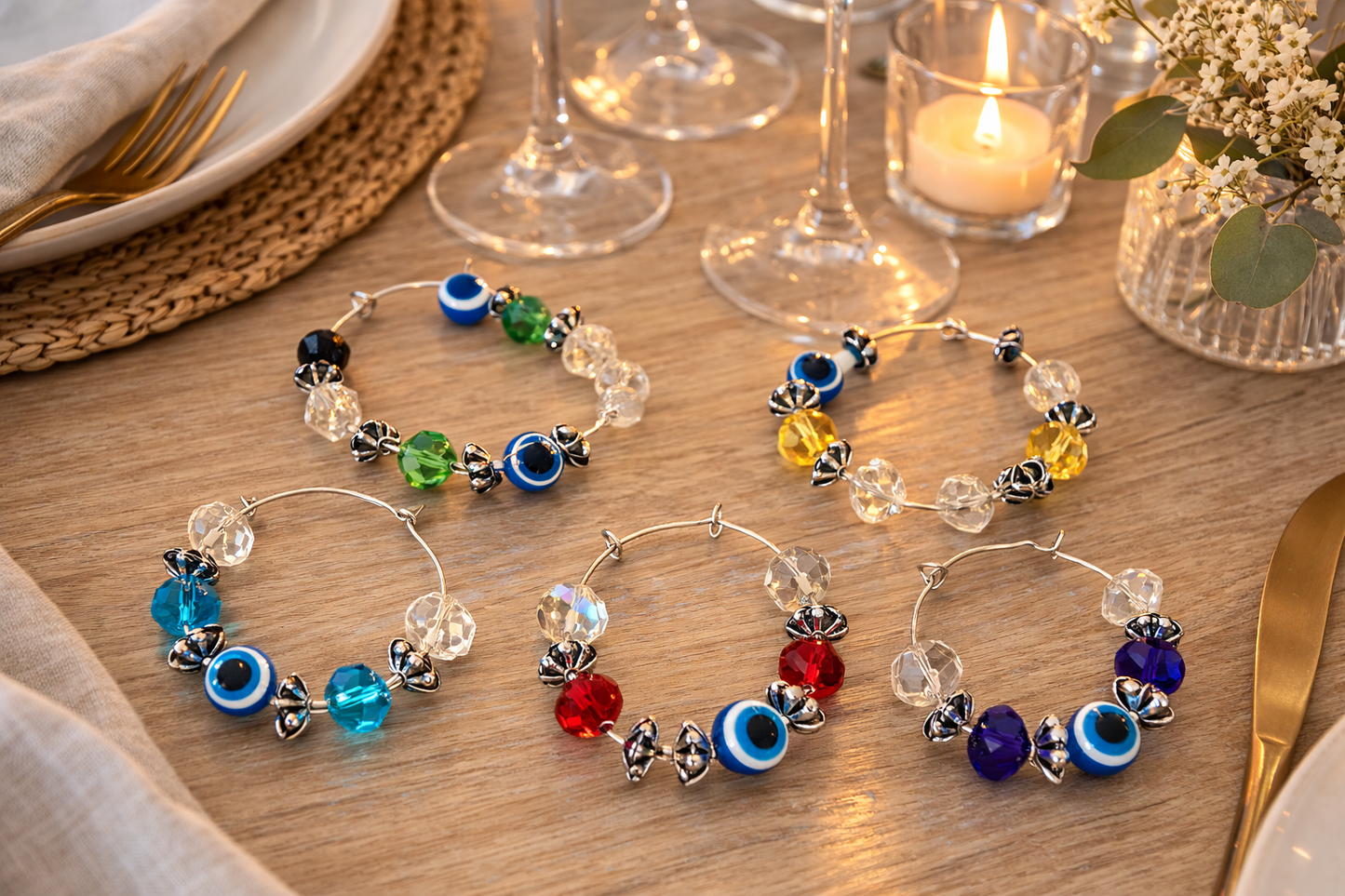 Decoration verres Oeil bleu - Ensemble de 6 - Décoration de table