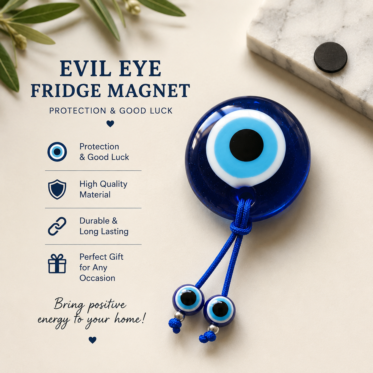 Glass Evil Eye Fridge Magnet | Greek Lucky Charm | Handmade Home Decor Gift