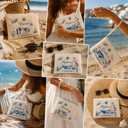 Greek Evil Eye Cotton Pouch – Paros - Mykonos - Santorin Islands – Gift Idea