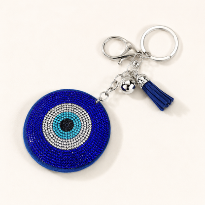 Bijou de Sac Oeil Grec Strass Bleu – Porte-clés Chic et Protecteur