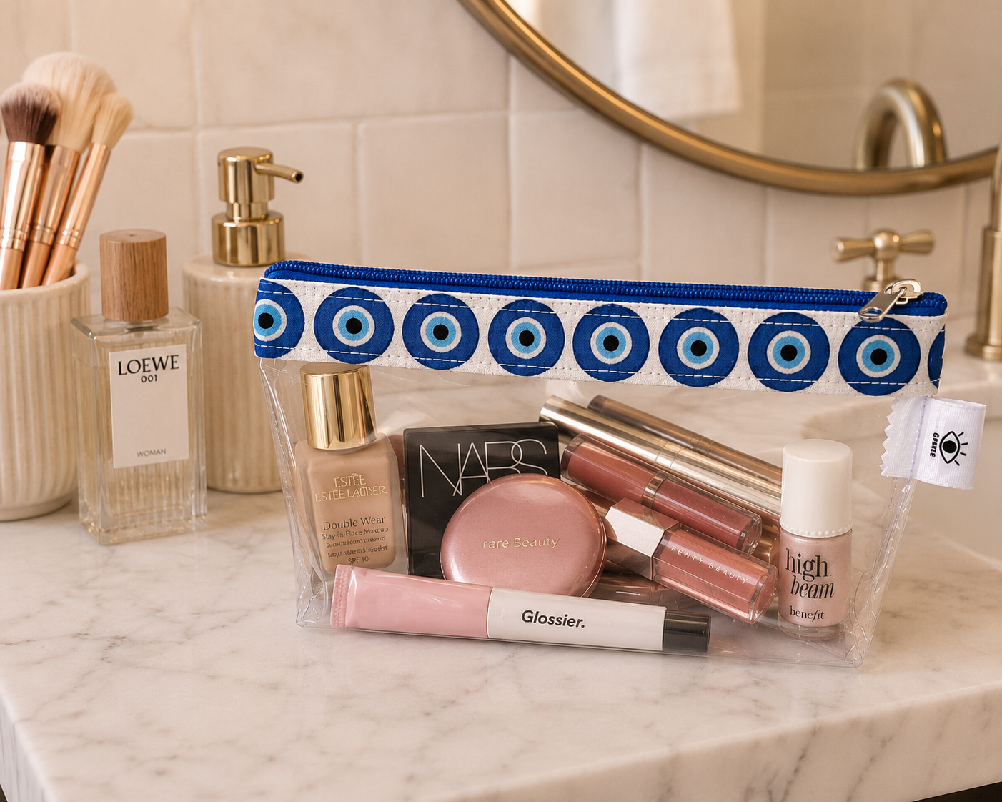 Greek Evil Eye Clear PVC Makeup Pouch - Clear Cosmetic Bag