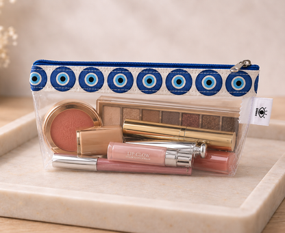 Greek Evil Eye Clear PVC Makeup Pouch - Clear Cosmetic Bag