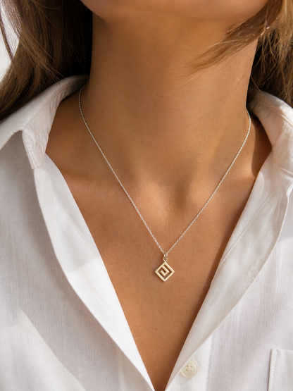 Silver Greek Meander pendant necklace