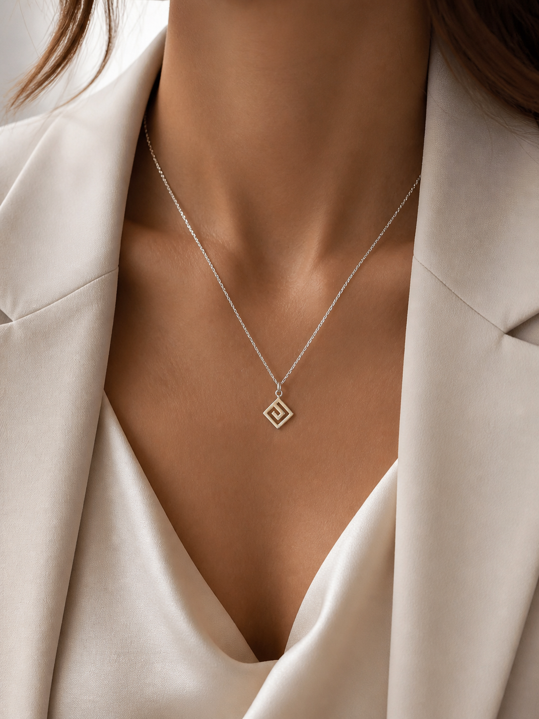 Silver Greek Meander pendant necklace