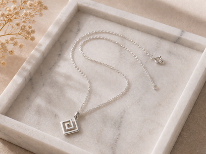 Silver Greek Meander pendant necklace