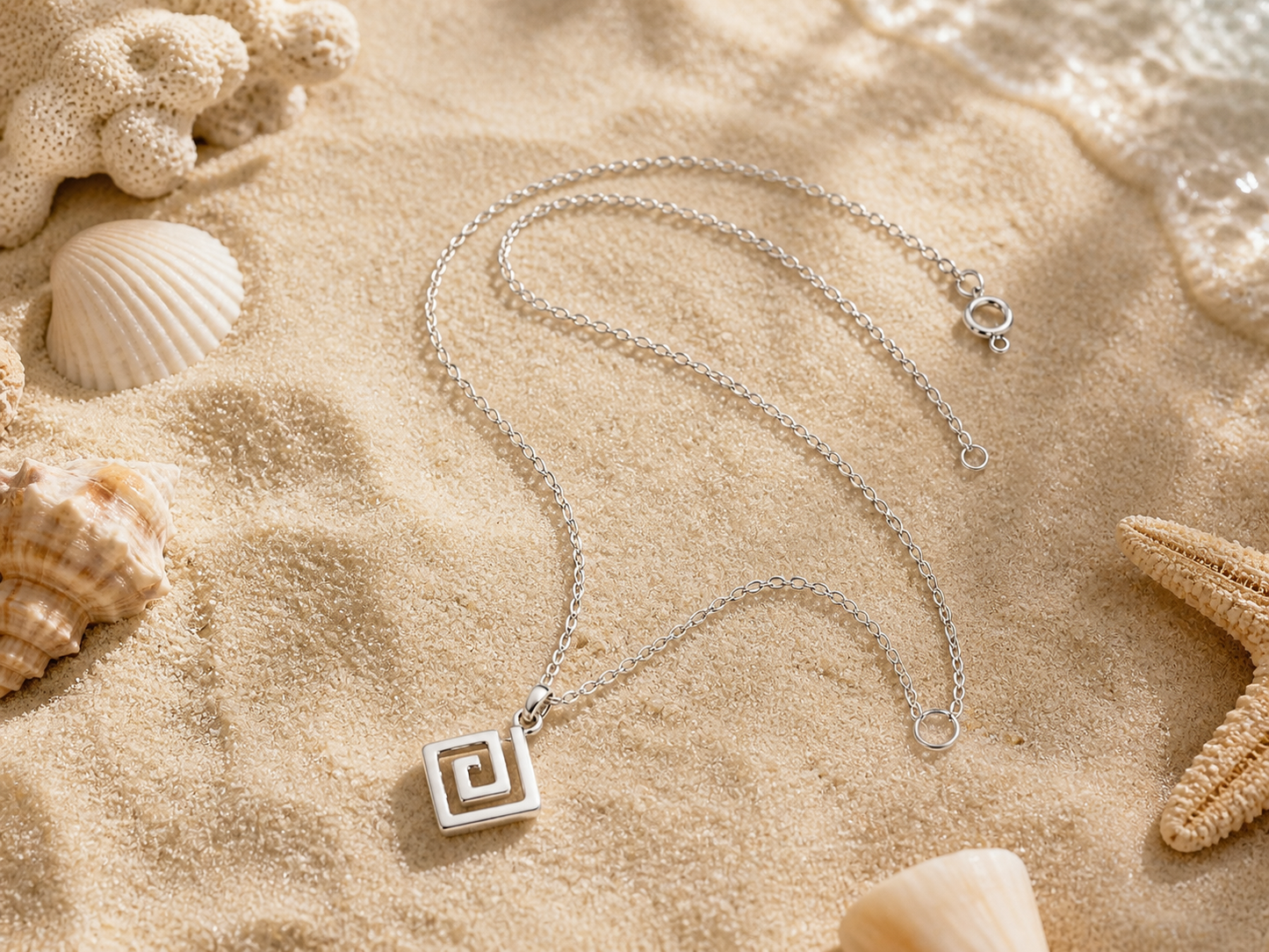 Silver Greek Meander pendant necklace
