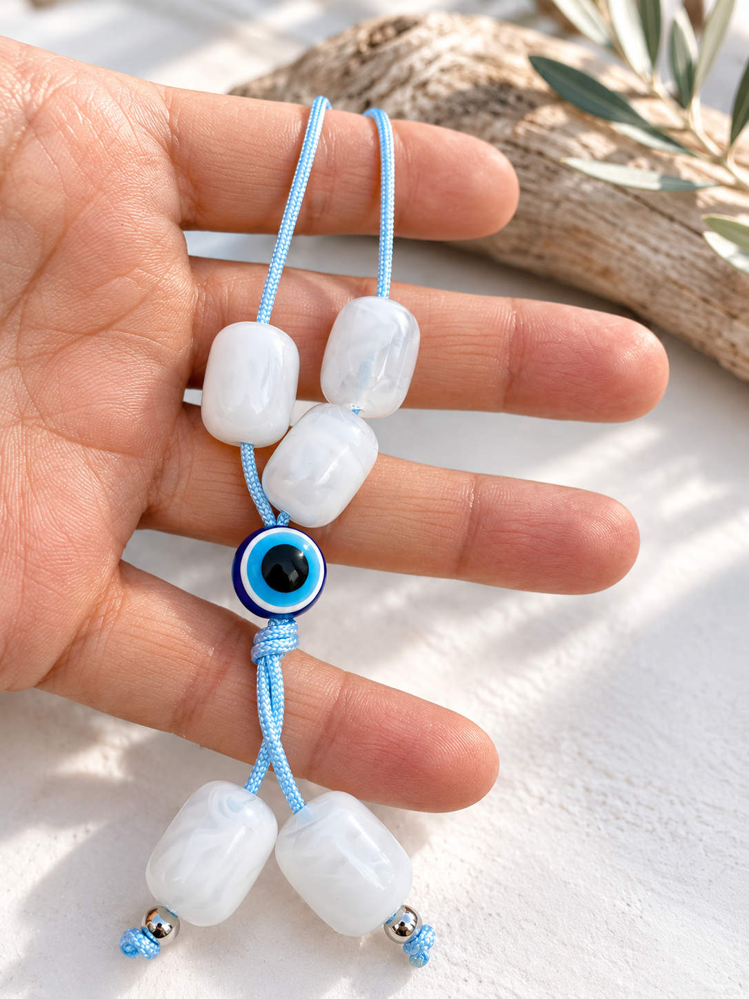 White Evil Eye Worry Beads | Traditional Greek Komboloi