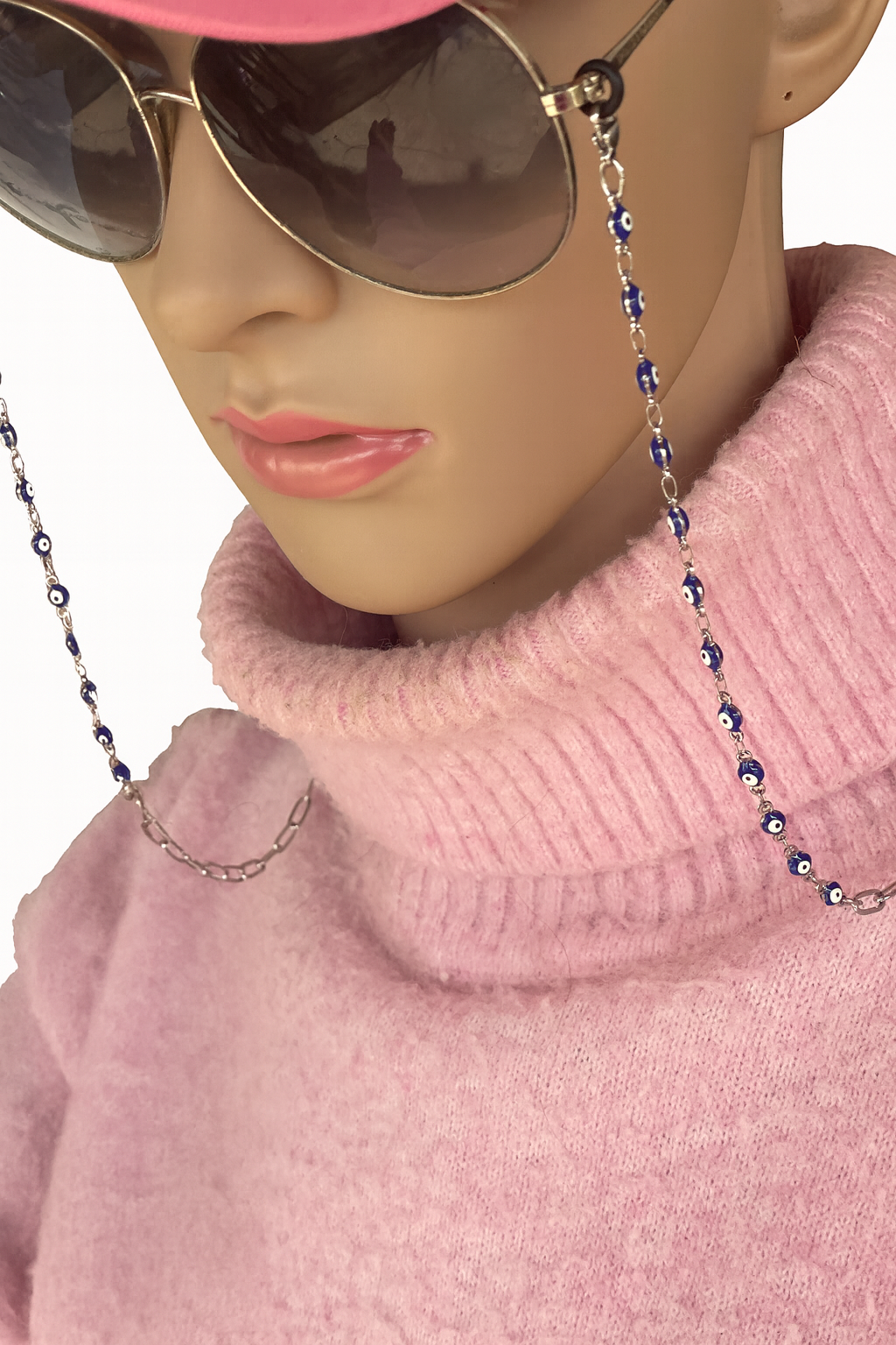 Collier Porte-Lunettes Oeil Bleu – Chaîne en Acier Inoxydable - Chaîne Lunettes Femme