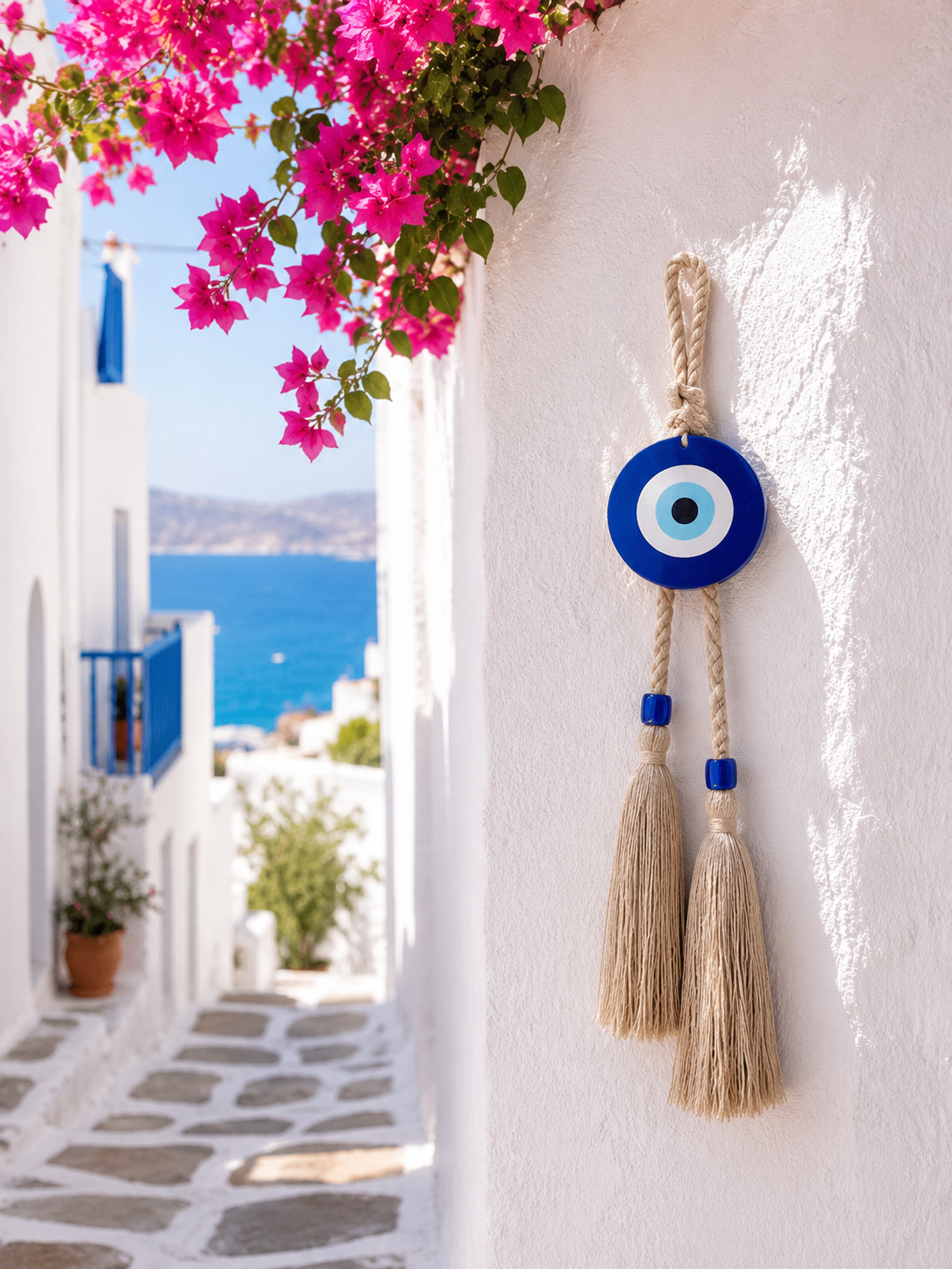 Greek Evil Eye Wall Hanging | Wooden Boho Home Decor
