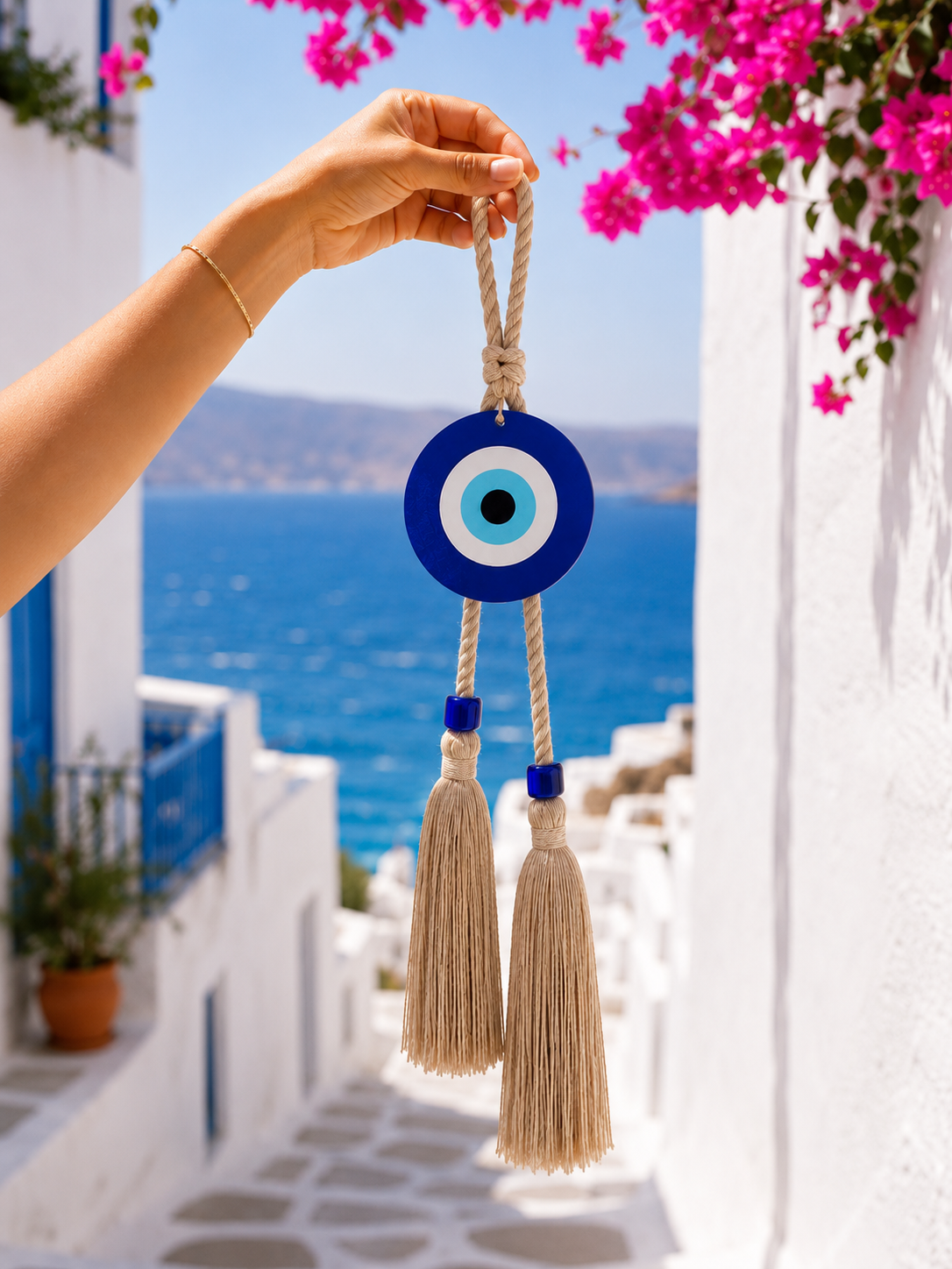 Greek Evil Eye Wall Hanging | Wooden Boho Home Decor