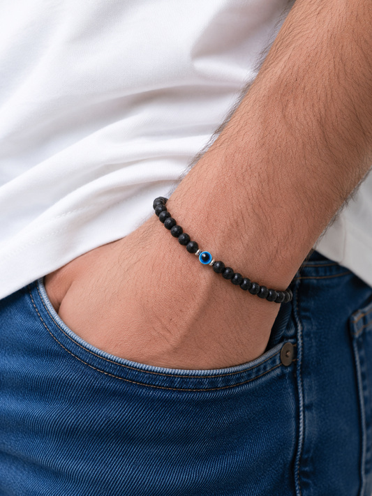 Men's Evil Eye Lava Bracelet - Lava Stone Bracelet -  Mens bracelet