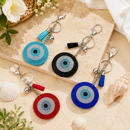 Bijou de Sac Oeil Grec Strass Bleu – Porte-clés Chic et Protecteur
