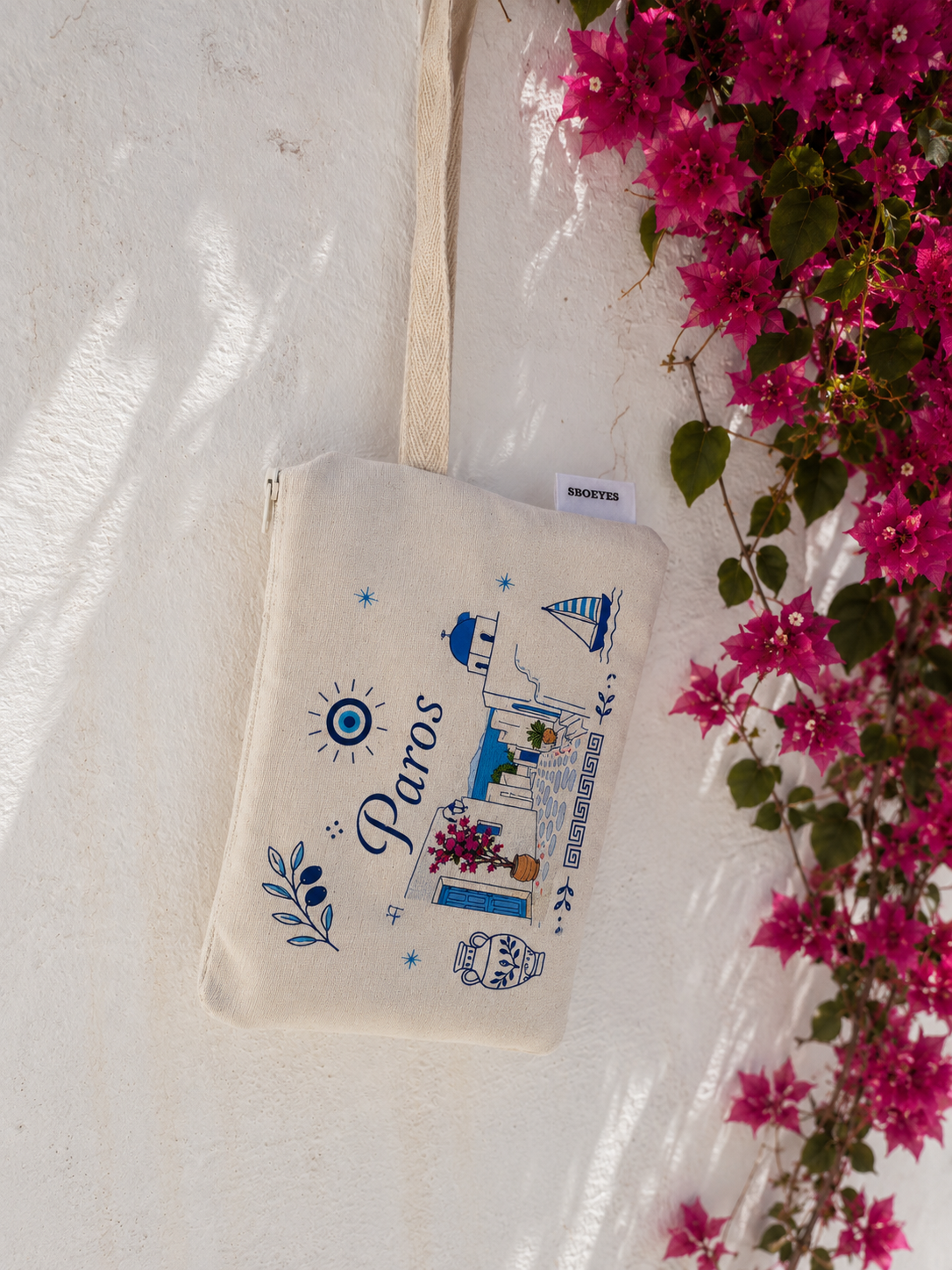 Greek Evil Eye Cotton Pouch – Paros - Mykonos - Santorin Islands – Gift Idea