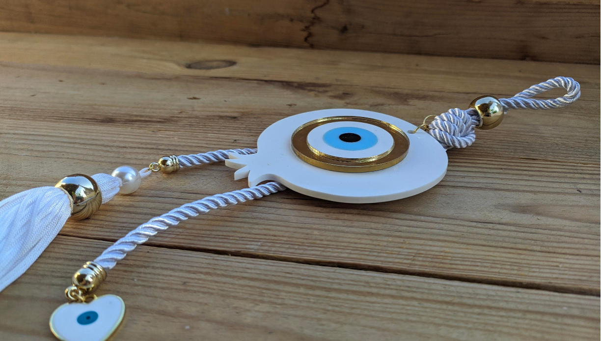 Greek Evil Eye & Pomegranate Wall Hanging – House Blessing, Prosperity & Good Luck Gift