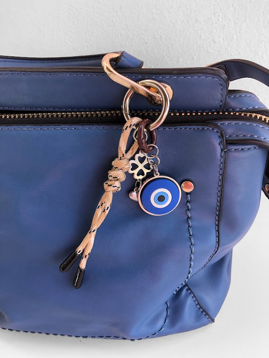 Bijou de Sac Oeil Bleu et trèfle en Acier Inoxydable 