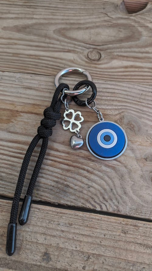 Clover Εvil Eye Bag Charm - Silicone evil eye charm - Stainless Bag Charm - Greek Gift