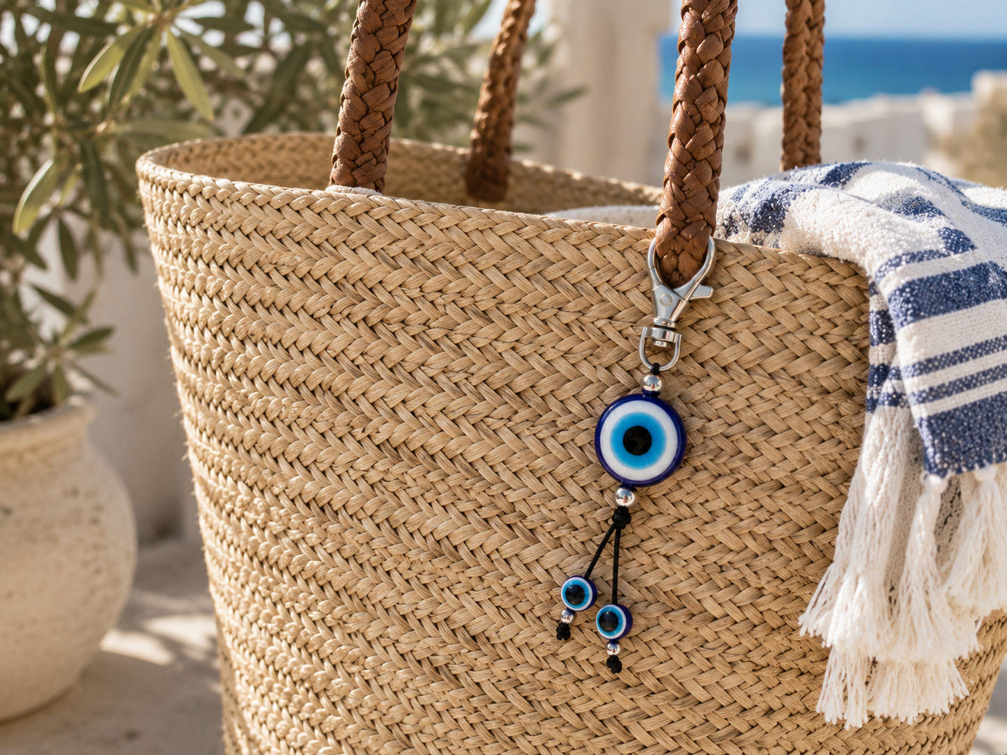 Greek Evil Eye Bag Charm – Handmade Lucky Accessory