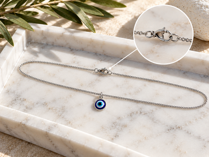 Minimalist Blue Evil Eye Necklace – Stainless Steel