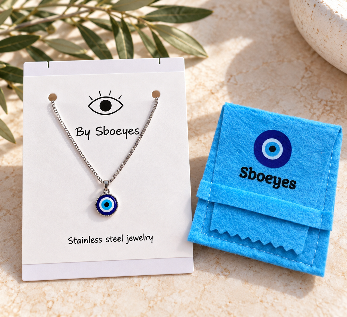 Minimalist Blue Evil Eye Necklace – Stainless Steel