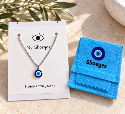 Minimalist Blue Evil Eye Necklace – Stainless Steel